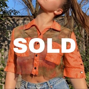 Camo/orange mesh crop top with pocket details